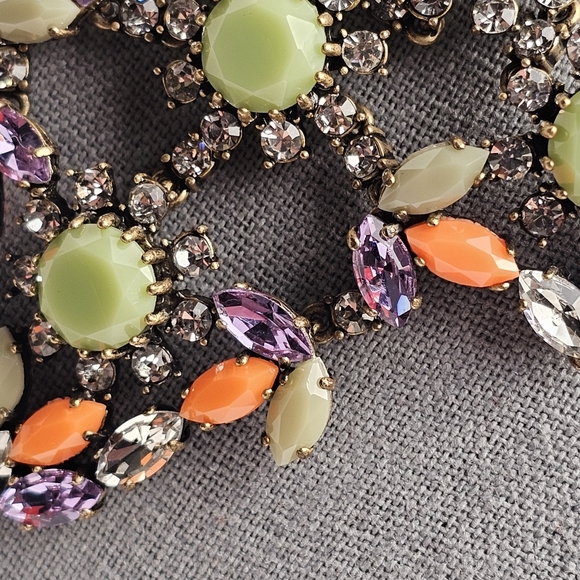 [J. CREW] Peas & Carrots Green & Orange Crystal Bib Statement Necklace - Picture 7 of 16